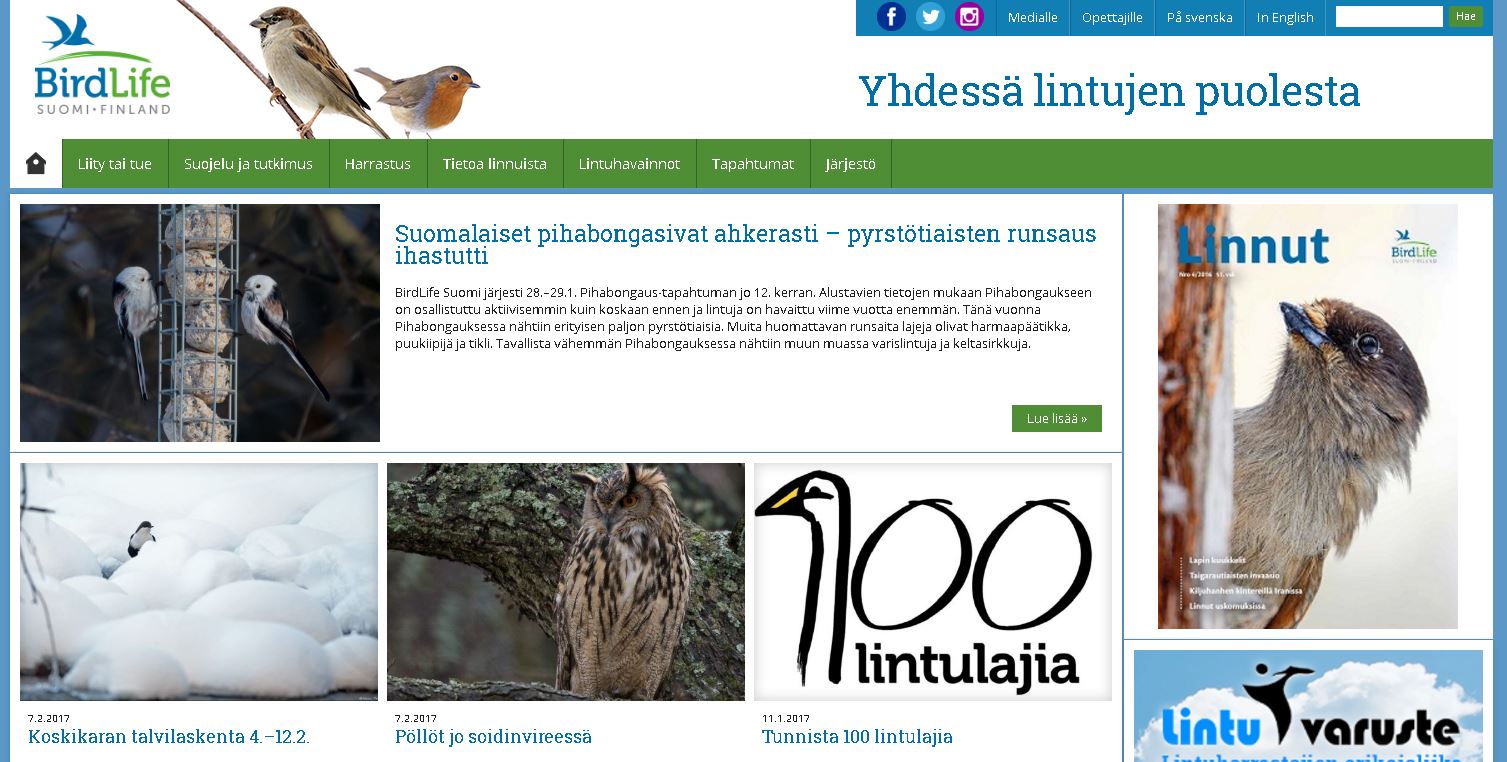BirdLife Suomen uudistetut nettisivut